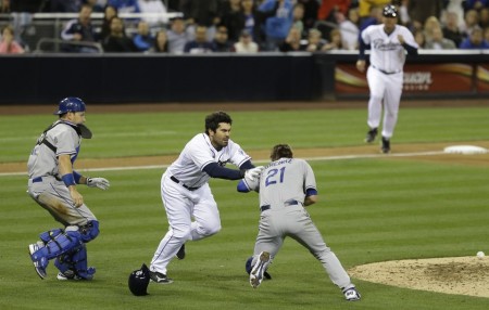 Los Angeles Dodgers defeat the Padres but not before a bench clearing brawl