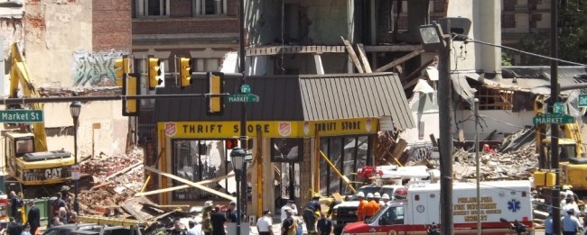 crane collapses building