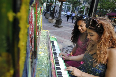 Portland Piano Push Today in Pioneer Squre