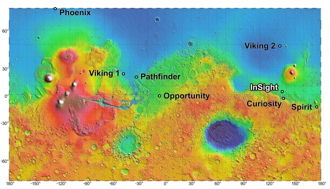 Map of Mars InSight landing zones