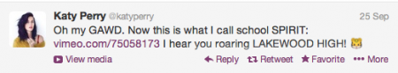 Katy Perry Lakewood High School Roar Tweet