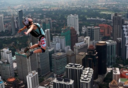 BASE Jumping off Kuala Lumpar Tower
