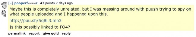Fallout 4 audio post on Reddit by pooper (message 1)