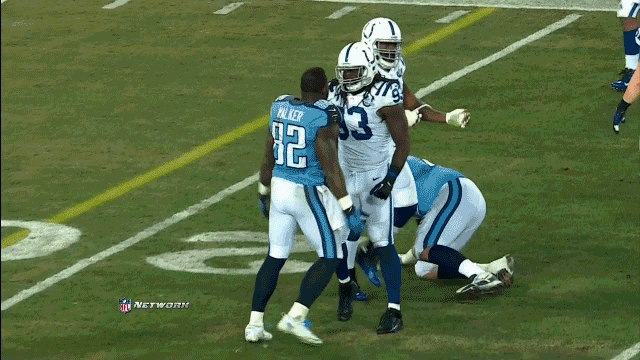 Indianapolis Colts linebacker Erik Walden was suspended for this headbutt, and Tampa Bay Buccaneer safety Dashon Goldson earned equal punishment for unnecessary roughness on a defenseless receiver.