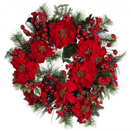 Christmas poinsettia holly wreath