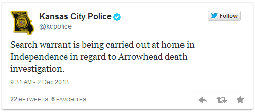 KCPD says a warrant has been given KCPD Tweet a search warrant has been issued