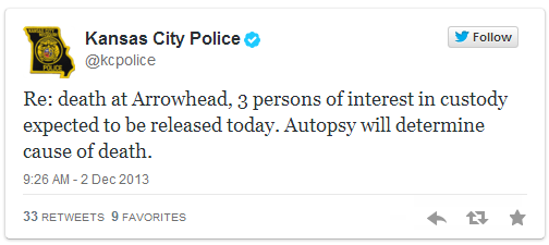KCPD updates Chief Forte's tweet KCPD says autopsy will determine cause of death