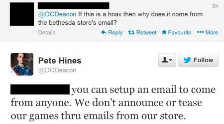 Pete Hines explaining fake email that appeared on reddit