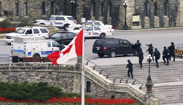 Police outside the Parliament in Ottawa